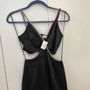 Satin cut out midi dress with deep and light purple accents. NWT